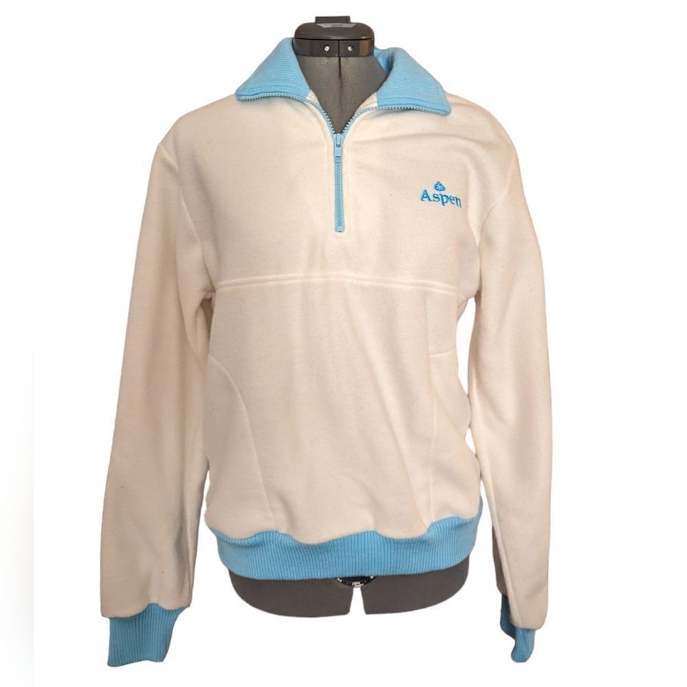 Vintage Aspen‎ white and blue fleece pullover sweatshirt ❄️